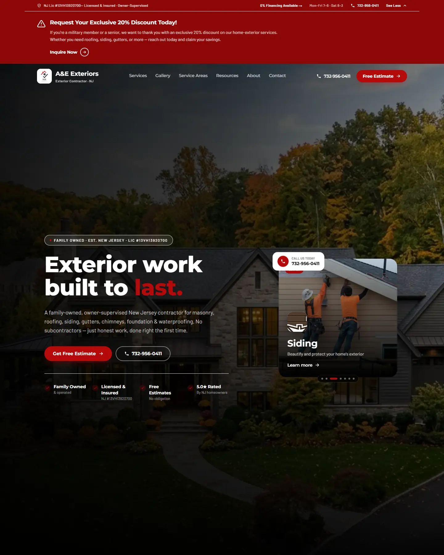 The A&E Exteriors LLC website